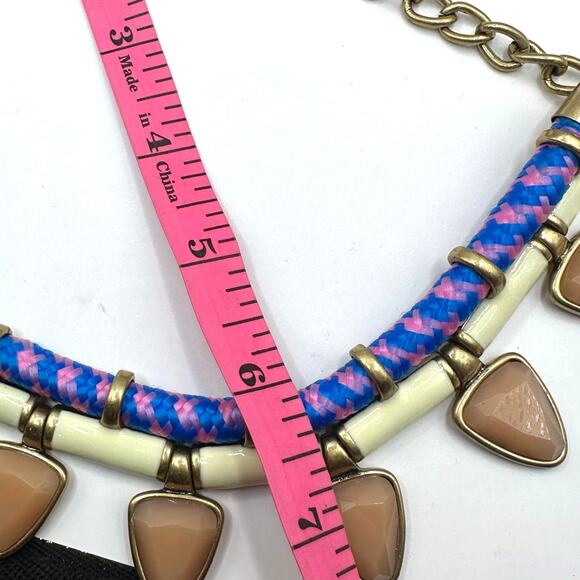 J Crew Necklace  Aztec Enameled Lucite Pink Blue Cream Bib Statement - Picture 6 of 8